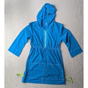 Title Nine Hooded Tunic Dress Womens Medium Blue Swelter Shelter Hoodie Zip T9